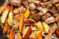 Herbed Garlic Steak Bites and Crispy Potatoes