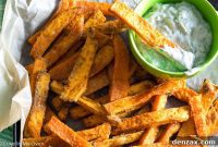 Golden Sweet Potato Fries with Zesty Dill Dip