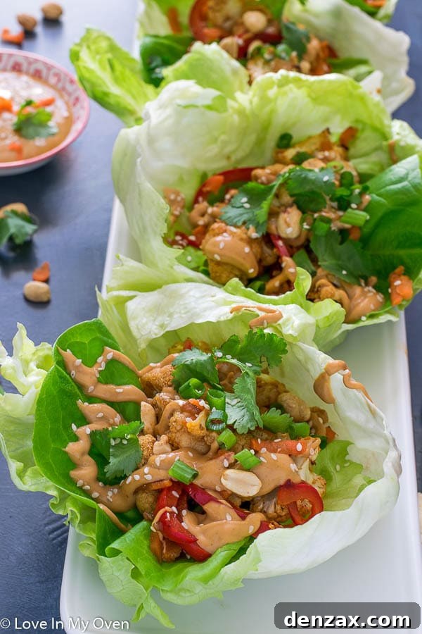 Close-up of Thai Cauliflower Lettuce Wraps
