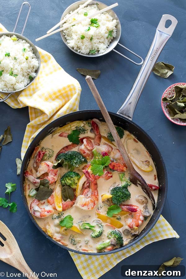 Close up of Red Thai Prawn Curry