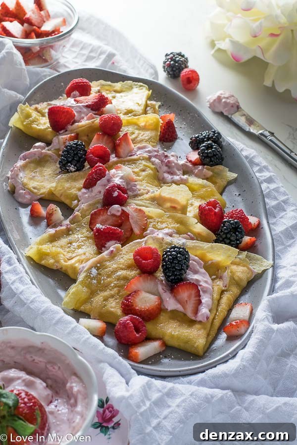 Fluffy Grain-Free Crepes with Fresh Strawberry Cream Cheese Filling