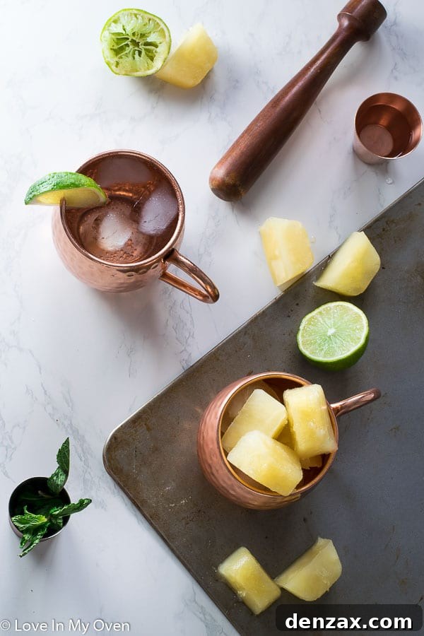 A glass of Moscow Mule made with homemade ginger beer concentrate
