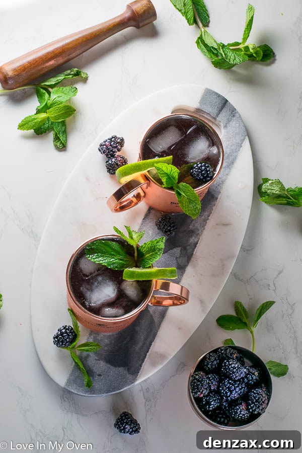 Refreshing Blackberry Mint Moscow Mule cocktail