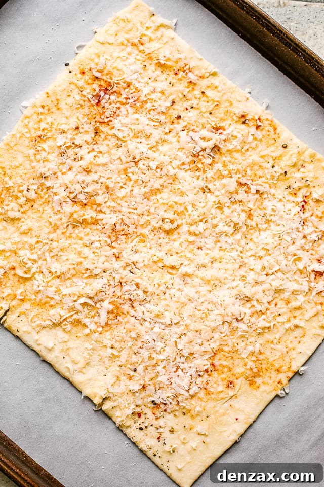 Puff pastry layered with cheese and spices.