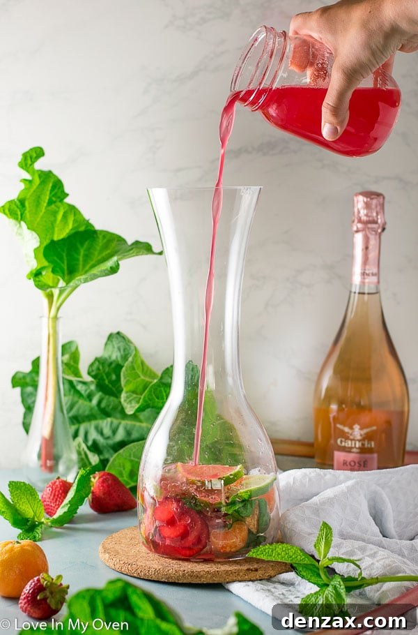 Fresh fruits and herbs for Rhubarb Rosé Sangria