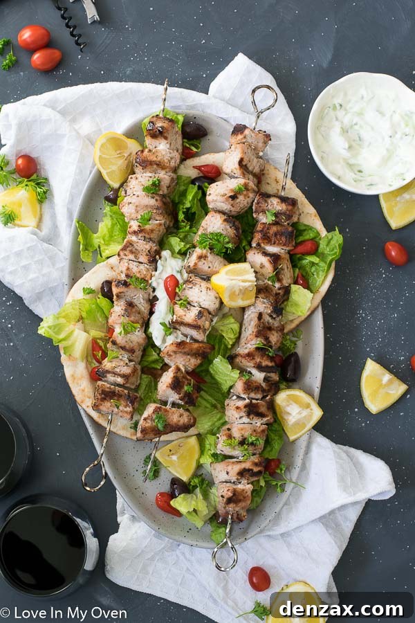 Grilled Pork Souvlaki Skewers with Homemade Tzatziki Sauce