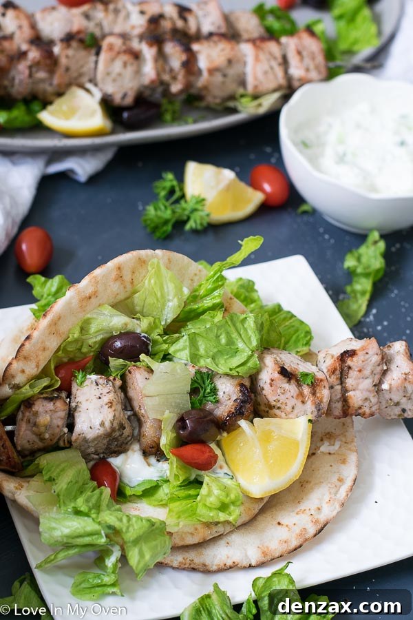 Close-up of grilled pork skewers with char marks