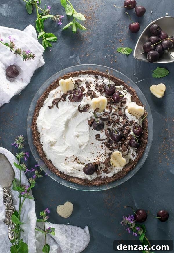 Delicious slice of chocolate nice cream pie on a plate, garnished with whipped cream and chocolate shavings.