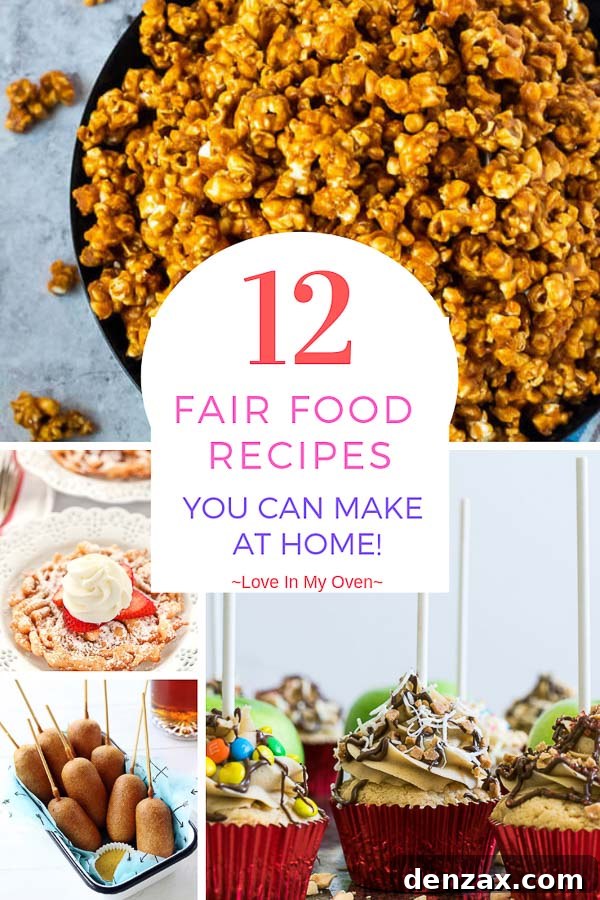 A vibrant collection of various fair foods, showcasing the exciting treats typically found at carnivals and summer festivals.