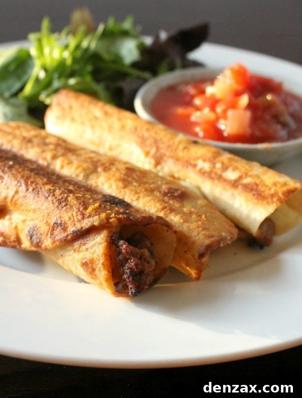 Crunchy Ground Beef Taquitos, ready for dipping.