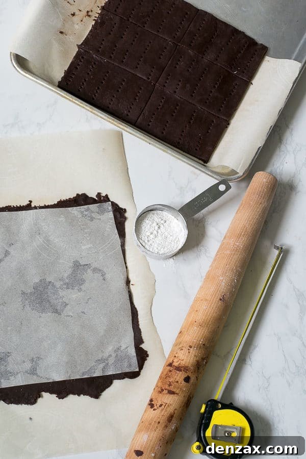 Rectangle shaped chocolate cookie dough cut into pieces