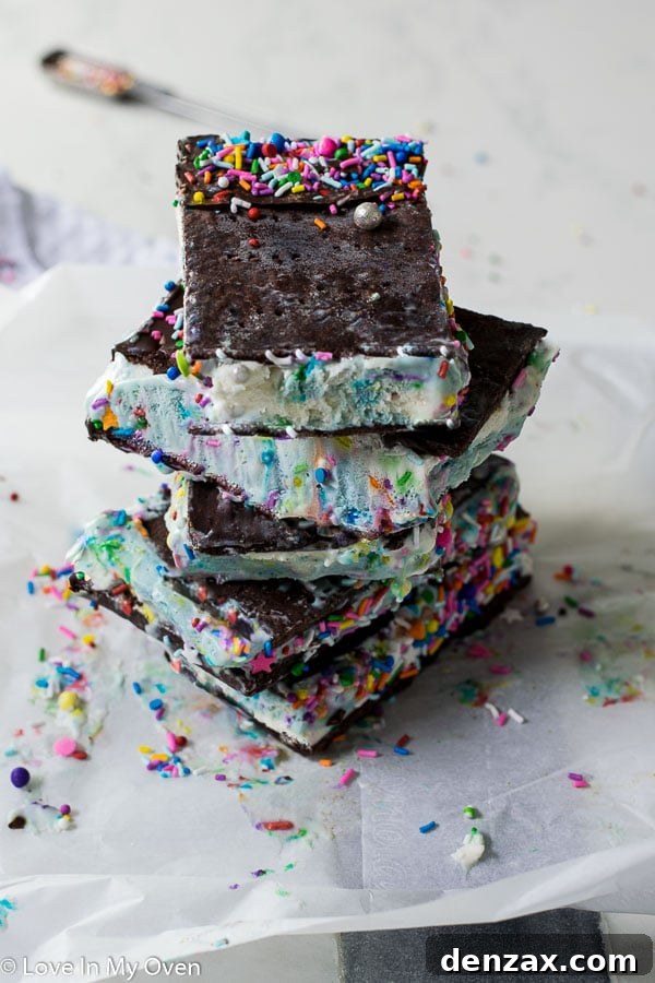 Birthday cake ice cream sandwiches with colorful sprinkles