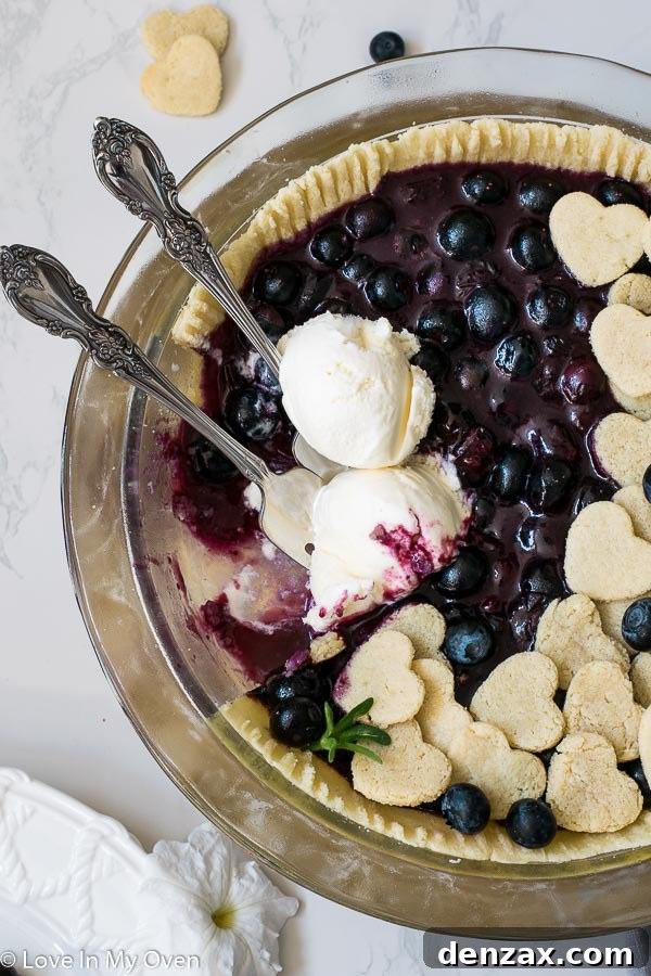 Close-up of healthy blueberry pie slice with topping