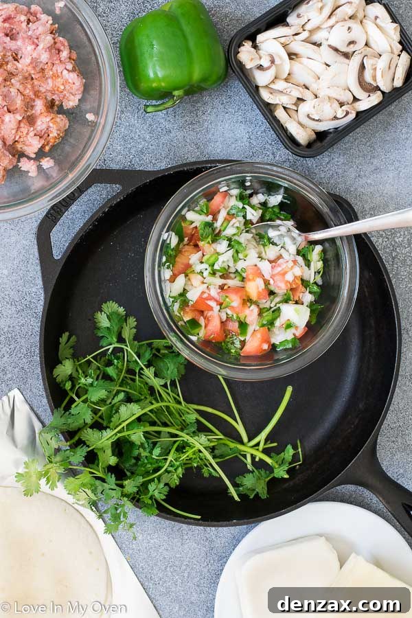 Ingredients for Queso Fundido with Chorizo being prepared