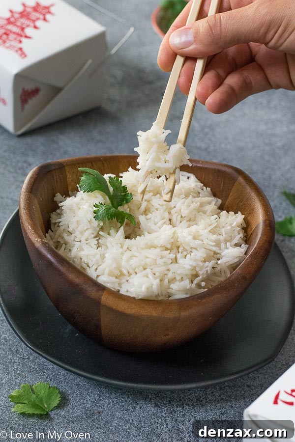 Close up of a spoonful of creamy easy coconut rice