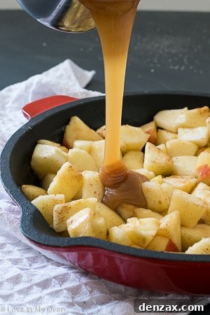 Adding crisp topping to apples and caramel