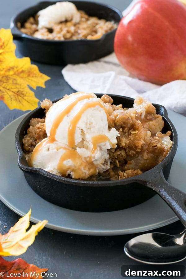 Close-up of a spoonful of Salted Caramel Apple Crisp