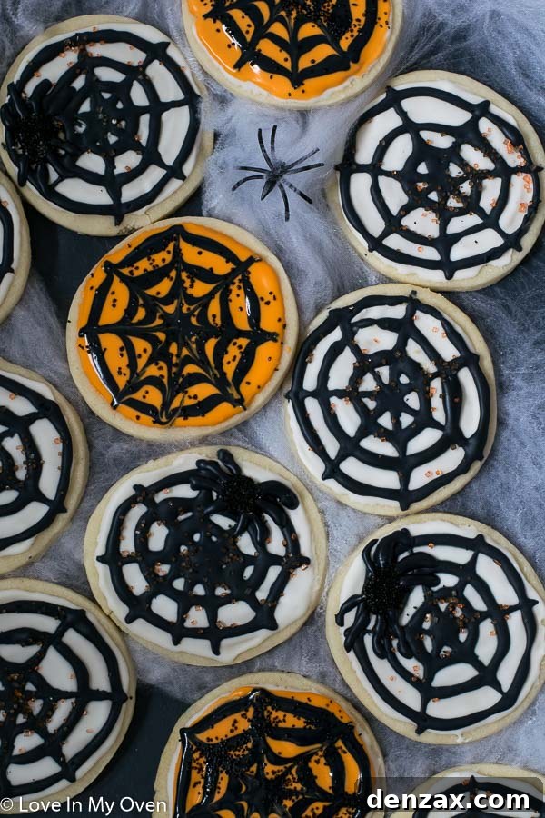Delicious and spooky spiderweb cookies made with an easy cream cheese cookie base, perfect for Halloween parties and treats.