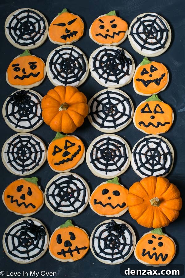 A beautifully arranged platter of cream cheese spiderweb cookies, perfect for Halloween.