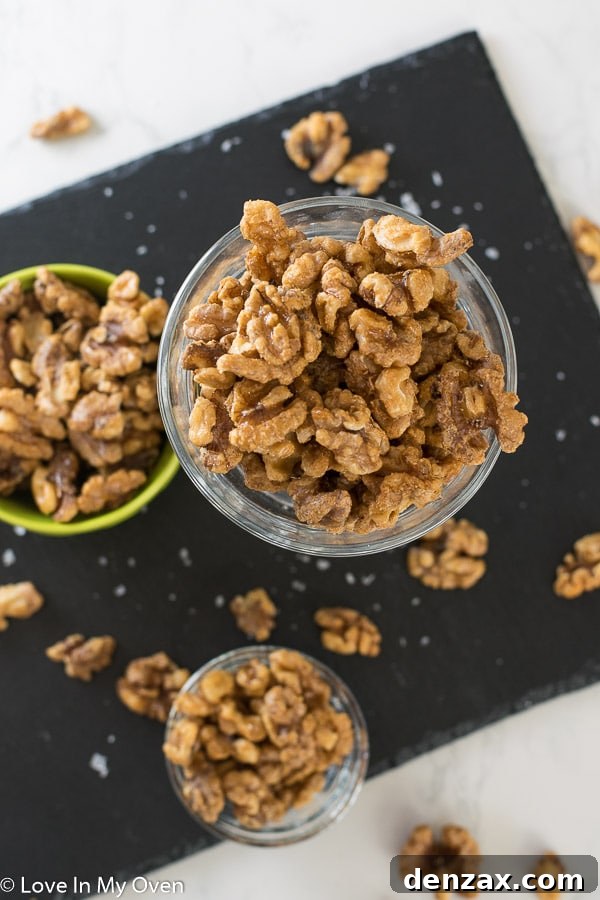Healthy candied walnuts in a jar, perfect for snacking or gifting.