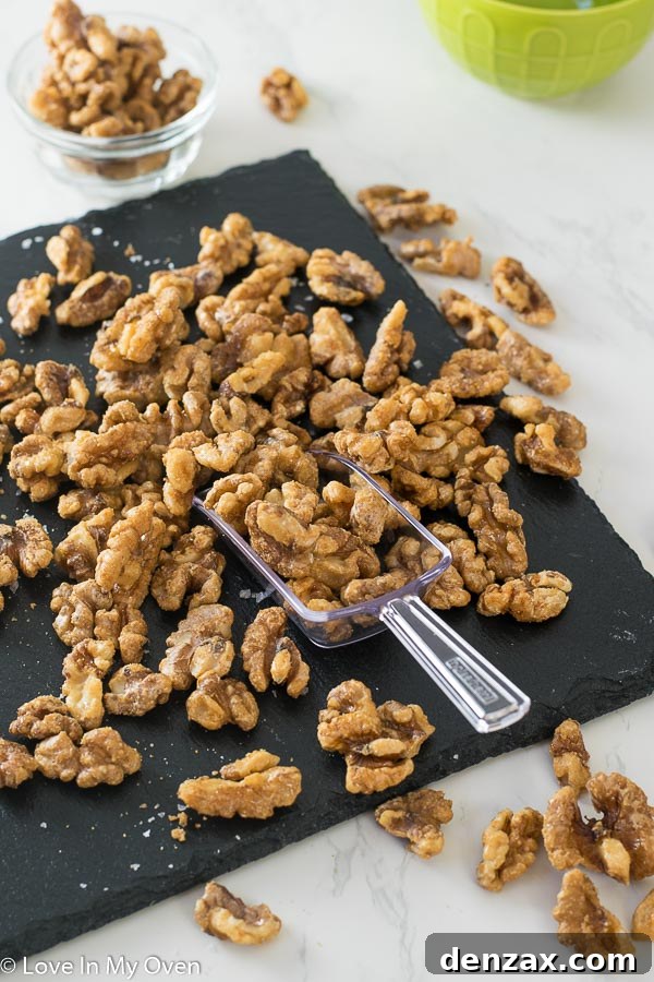 Healthy candied walnuts in a bowl, ready to be enjoyed.