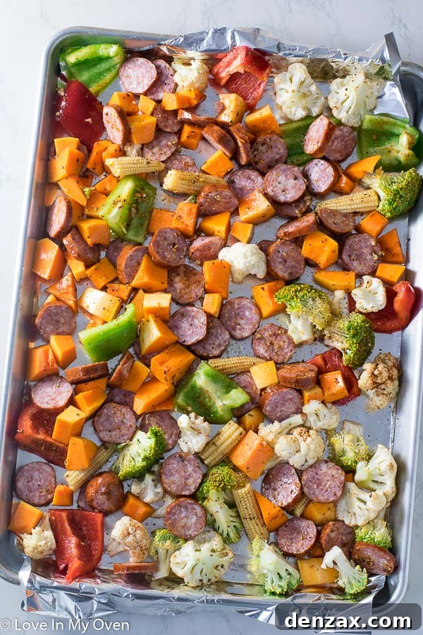 Sheet Pan Sausage and Roasted Vegetables 4 Perfectly Roasted Sausage and Vegetables on a Baking Sheet
