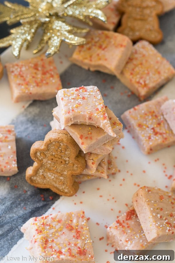 Delicious gingerbread fudge squares on a festive serving platter, ready for holiday enjoyment.