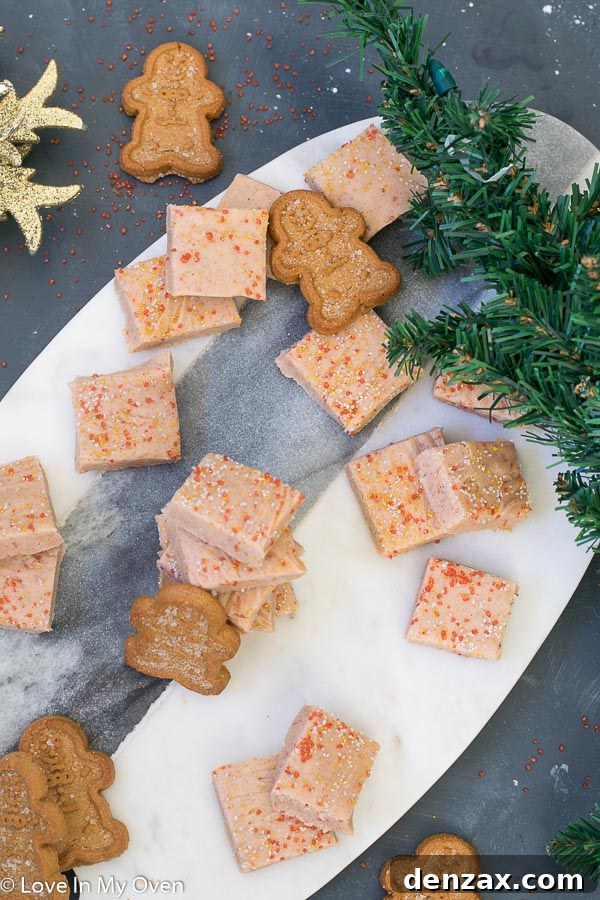 Close-up of perfectly textured gingerbread fudge squares, enticingly arranged for a festive display.
