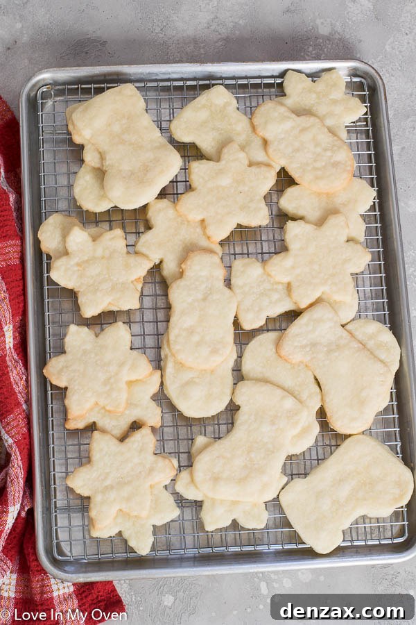 Decadent Chocolate Dipped Shortbread 5 Festive shaped shortbread cookies cut out and ready for baking on a parchment-lined tray.