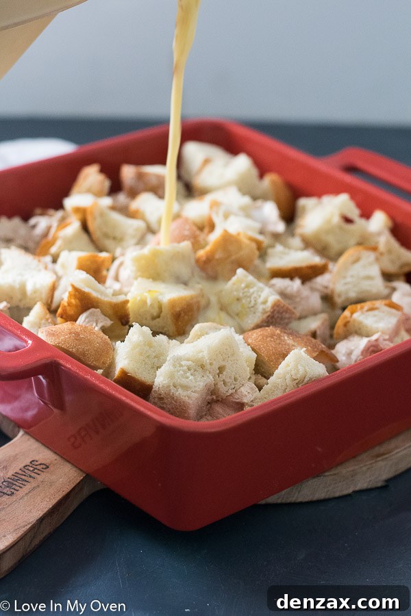 Overnight French toast casserole soaking in the fridge, ready for baking