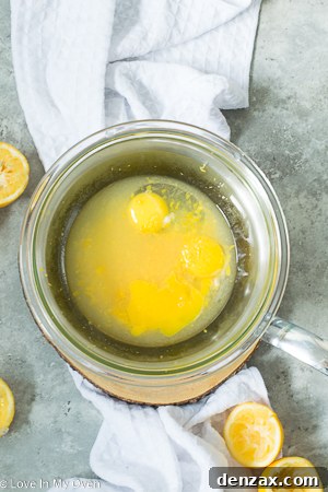 Two images: one showing Meyer lemon zest being grated, the other showing ingredients for the curd.