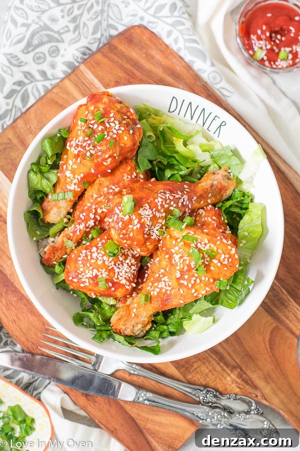 Crispy Baked Honey Sriracha Chicken Drumsticks