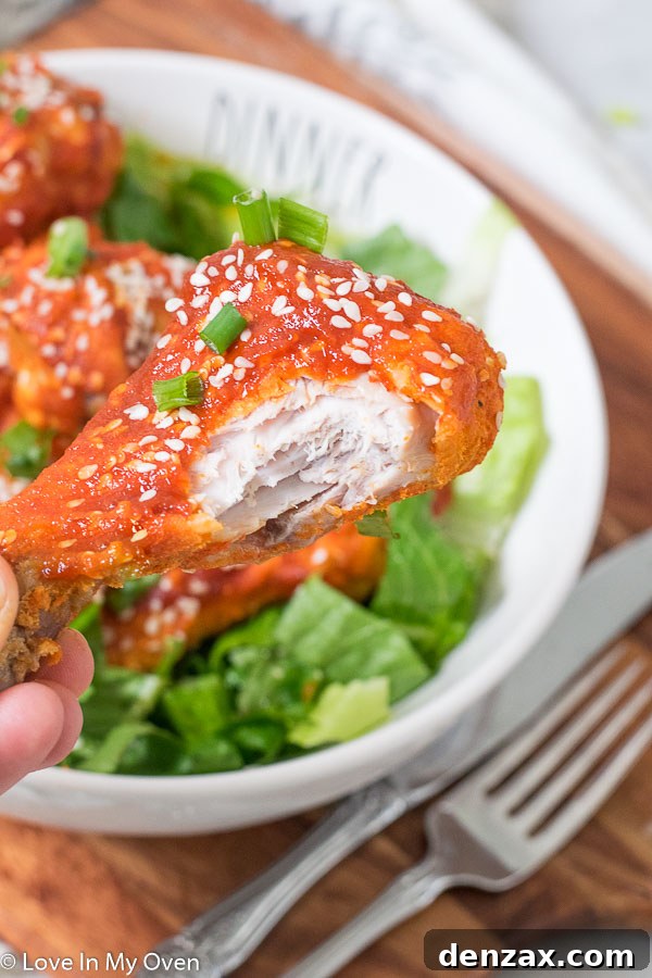 Close-up of Glazed Honey Sriracha Chicken Drumsticks