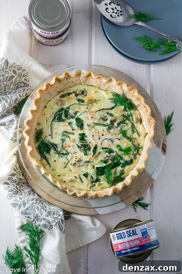 Delicious Salmon Spinach Quiche, perfect for a quick and easy meal.