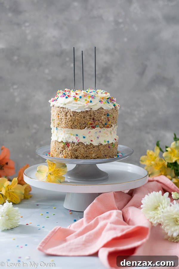 Delicious and healthy whole wheat birthday cake with sprinkles, a perfect low-sugar treat for celebrations.