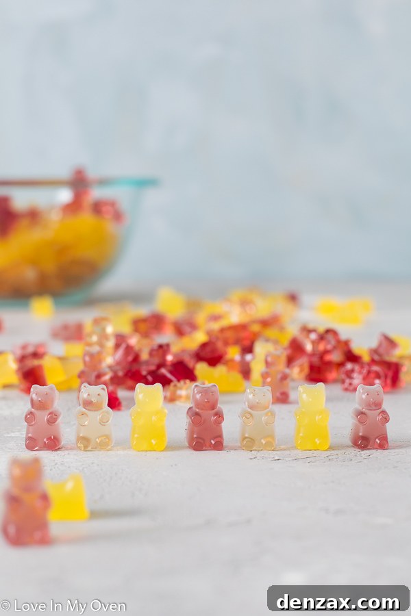 homemade healthy gummy bears in colorful variations