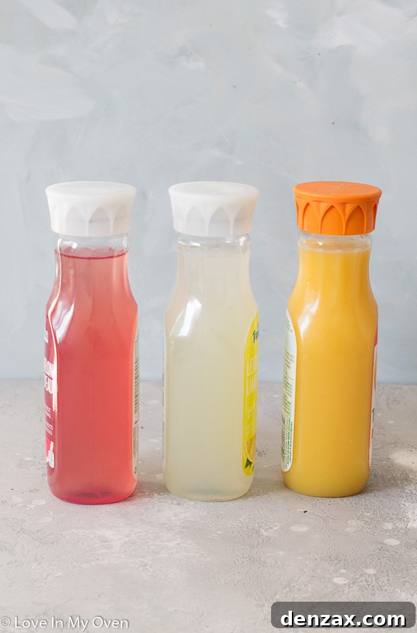 ingredients for homemade gummy bears: juice, maple syrup, and gelatin