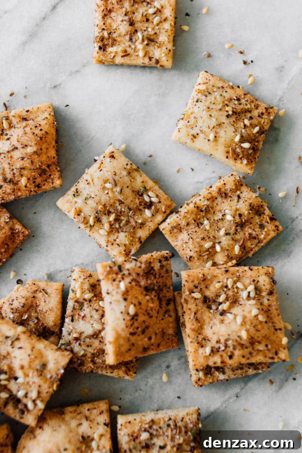 Crispy Sourdough Crackers seasoned with homemade Za'atar spice blend.