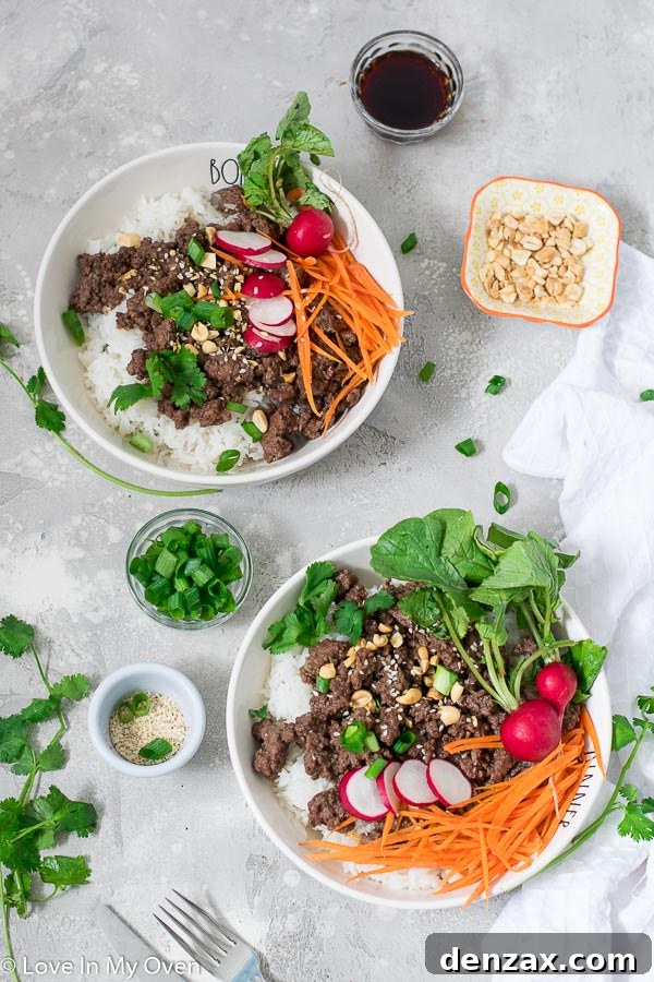 Delicious Hoisin Beef Bowls with fresh garnish