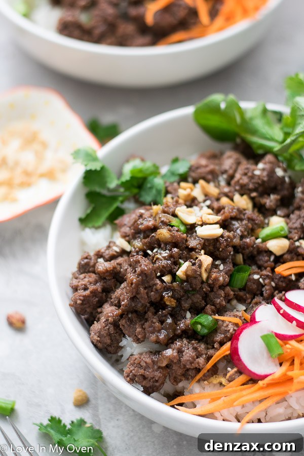 Hoisin Beef Bowl garnished with green onions