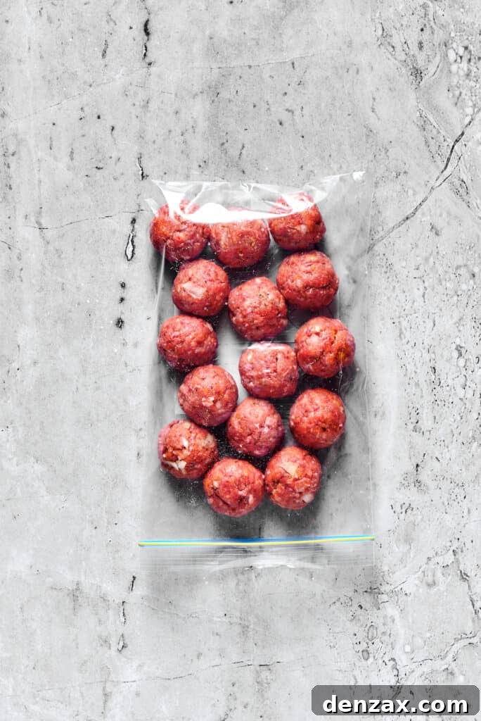 Frozen meatballs in a zip-top bag.