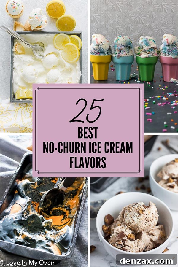 25 Irresistible No-Churn Ice Cream Creations 2 Delicious assortment of no-churn ice cream flavors in bowls and cones, perfect for summer treats