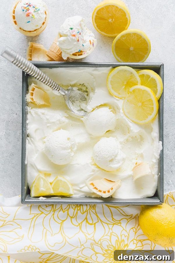 25 Irresistible No-Churn Ice Cream Creations 6 Refreshing No-Churn Lemon Ice Cream scoop topped with lemon zest