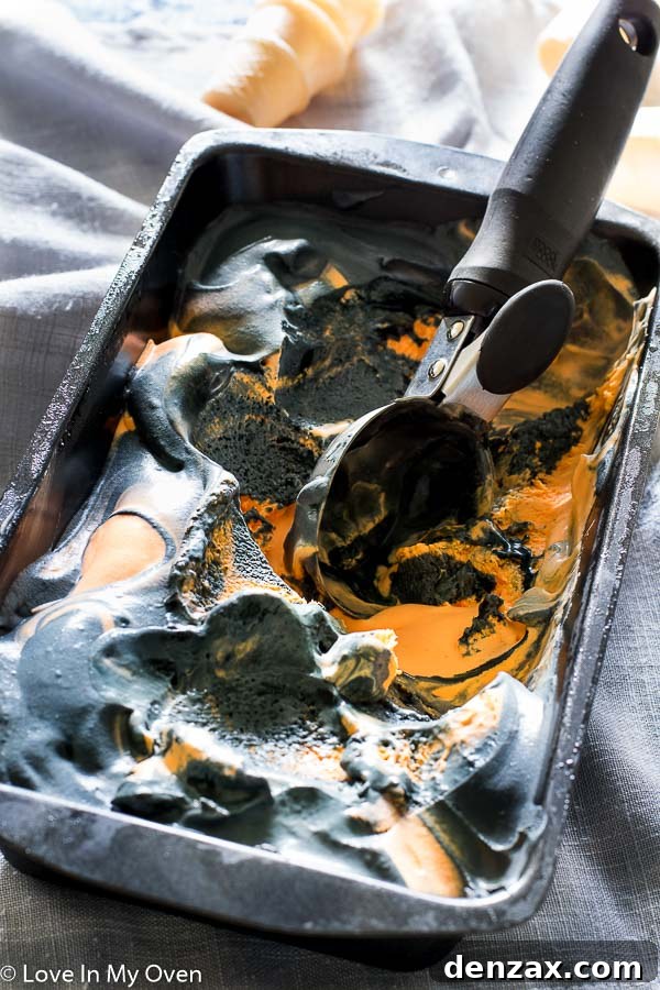 25 Irresistible No-Churn Ice Cream Creations 10 Classic Canadian Tiger Tail No-Churn Ice Cream with orange and black licorice swirls