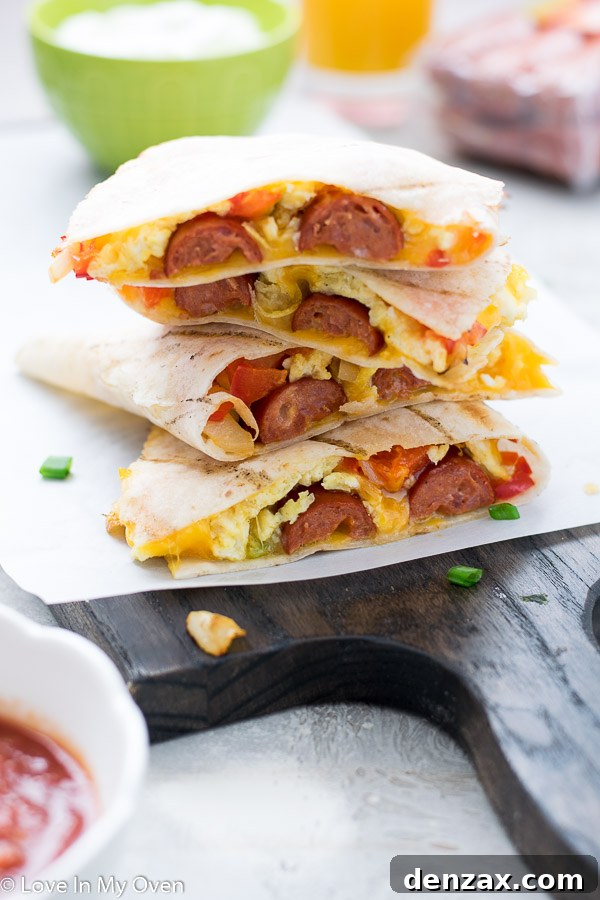 Assembling grilled breakfast quesadillas with fresh ingredients.