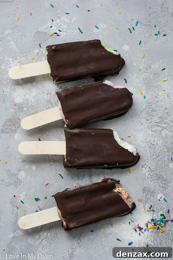 variety of chocolate dipped ice cream bars