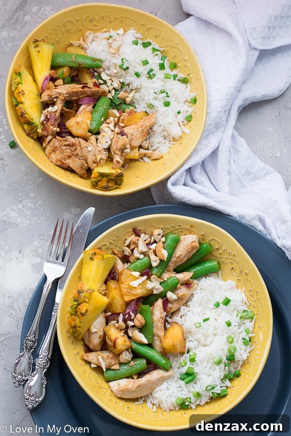 Close-up of a bowl of Chicken and Pineapple Stir Fry