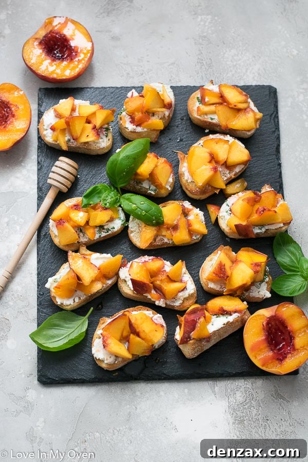Grilled Peach Crostini - Easy Savory Summer Appetizer with Goat Cheese and Honey