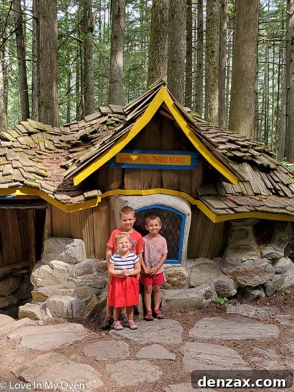 Children posing at The Enchanted Forest in British Columbia