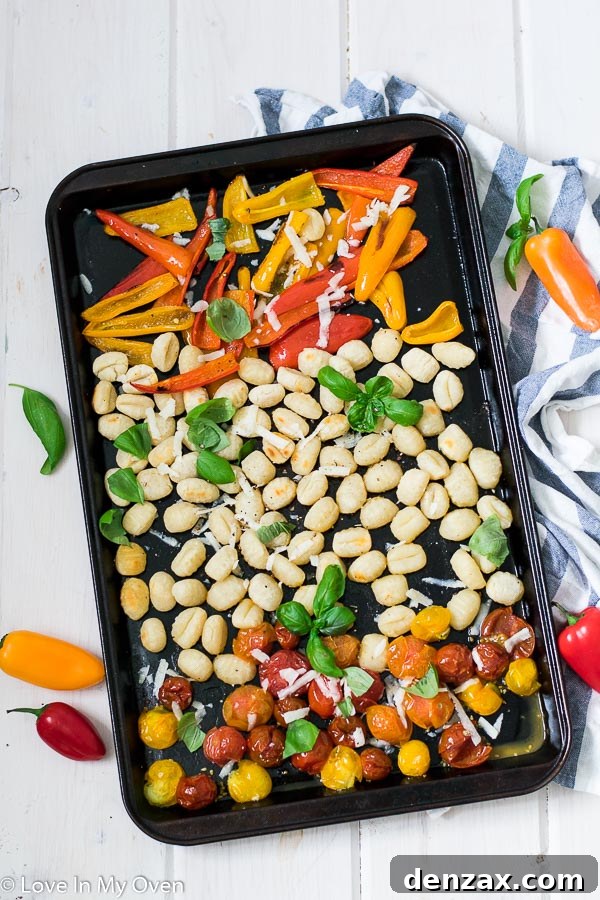 Crispy Sheet Pan Gnocchi with roasted vegetables and fresh herbs